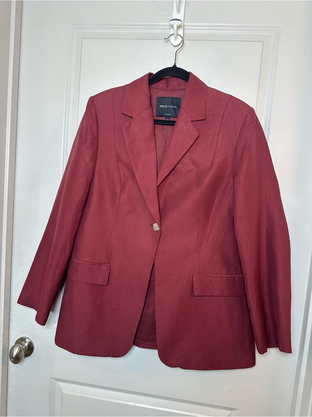 MANGO Linen Blend One Button Oversized Maroon Blazer, Size XL